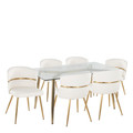 Clara-Cinch Contemporary Dining Set in Gold Metal, Clear Glass, and White Faux Leather- 5 Piece — lifestyle photo 1