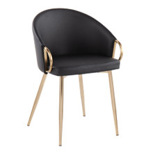 Canary table set in Gold Metal, Black MDF, Black PU, close-up detail, featuring faux leather design and leather design