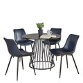 Canary-durango Contemporary Dining Set in Black Metal, Black Mdf, and Blue Faux Leather- 5 Piece — product view