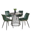 Canary-durango Contemporary Dining Set in Black Metal, Black Mdf, and Green Faux Leather- 5 Piece — product view