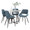 Cosmo table in Black Metal, White Marble, Blue Fabric, side view, featuring marble design and metal design