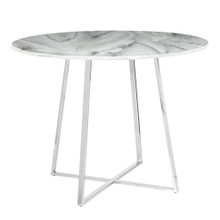 Cosmo table in Chrome Metal, White Marble, Cream Velvet, close-up detail, featuring velvet design and marble design