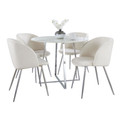 Cosmo-fran Contemporary/Glam Dining Set in Chrome Metal with White Marble Tabletop and Cream Velvet- 5 Piece — product view