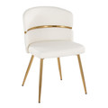 Cosmo table set in Gold Metal, White MDF, White PU, close-up detail, featuring faux leather design and leather design