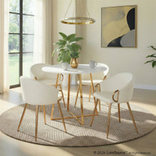 Cosmo table set in Gold Metal, White MDF, White PU, featuring faux leather design and leather design