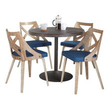 Dakota-charlotte Contemporary Dining Set in Antique Metal with Espresso Wood-pressed Grain Bamboo Tabletop and Whitewashed Wood with Blue Fabric- 5 Piece — product view