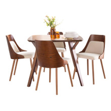 Folia - Anabelle Mid-Century Modern Square Dining Set in Walnut Wood and Cream Fabric- 5 Piece — product view