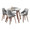 Folia Square Fabrico Mid-Century Modern Dining Set in Walnut Wood, Round Clear Tempered Glass and Grey Fabric- 5 Piece — product view