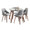 Folia Square Fabrico Mid-Century Modern Dining Set in Walnut Wood, Round Clear Tempered Glass and Grey Fabric- 5 Piece — side view