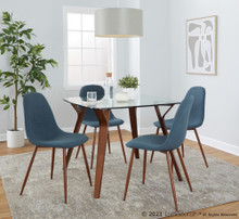 Folia table set in Walnut Wood, Clear Glass, Grey Fabric, featuring glass design and fabric design