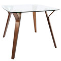 Folia table in Clear Glass, Walnut Wood, Black PU, close-up detail, featuring faux leather design and leather design
