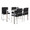 Fuji High Back Contemporary Dining Set in Brushed Stainless Steel, Clear Glass and Black Faux Leather- 5 Piece — product view