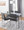 Fuji table set in Brushed Stainless Steel, Clear Glass, Grey PU, lifestyle room setting, featuring faux leather design and leather design