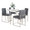 Fuji table set in Brushed Stainless Steel, Clear Glass, Grey PU, side view, featuring faux leather design and leather design