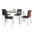 Fuji-mason Swivel Contemporary Dining Set in Brushed Stainless Steel, Clear Glass, Walnut Wood and Black Faux Leather- 5 Piece — product view