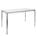 Fuji table set in Brushed Stainless Steel, Clear Glass, Black PU, close-up detail, featuring faux leather design and leather design