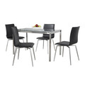 Fuji-mason Upholstered Swivel Contemporary Dining Set in Brushed Stainless Steel, Clear Glass, and Black Faux Leather- 5 Piece — product view