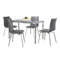 Fuji-mason Upholstered Swivel Contemporary Dining Set in Brushed Stainless Steel, Clear Glass, and Grey Faux Leather- 5 Piece — product view