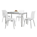 Fuji-mason Upholstered Swivel Contemporary Dining Set in Brushed Stainless Steel, Clear Glass, and White Faux Leather- 5 Piece — product view