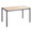 Fuji table set in Black Metal, Natural Wood, Cream Noise Fabric, close-up detail, featuring glass design and metal design