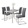 Fuji-foster Contemporary Dining Set in Stainless Steel, Clear Glass and Grey Faux Leather- 5 Piece — product view