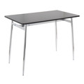 Marcel table in Chrome Metal, Black Wood, Walnut Wood, Black PU, Stainless Steel, close-up detail, featuring swivel