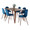 Folia Pebble Mid-Century Modern Dining Set in Walnut Wood, Walnut Metal and Blue Velvet- 7 Piece — product view