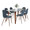 Folia table set in Walnut Wood, Clear Glass, Walnut Metal, Blue Fabric, side view, featuring glass design and fabric design