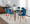 Folia table set in Walnut Wood, Clear Glass, Walnut Metal, Blue Velvet, featuring velvet design and glass design
