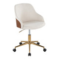 Bacci Contemporary Office Chair in Gold Metal, Walnut Wood, and Cream Fabric — product view