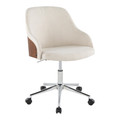 Bacci Contemporary Office Chair in Chrome Metal, Walnut Wood, and Cream Fabric — product view