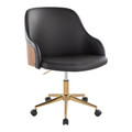 Bacci Contemporary Office Chair in Gold Metal, Walnut Wood, and Black Faux Leather — product view