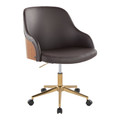Bacci Contemporary Office Chair in Gold Metal, Walnut Wood, and Brown Faux Leather — product view