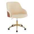 Bacci Contemporary Office Chair in Gold Metal, Walnut Wood, and Cream Faux Leather — product view