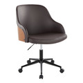 Bacci Contemporary Office Chair in Black Metal, Walnut Wood, and Brown Faux Leather — product view