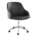 Bacci Contemporary Office Chair in Chrome Metal, Walnut Wood, and Black Faux Leather — product view