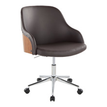 Bacci Contemporary Office Chair in Chrome Metal, Walnut Wood, and Brown Faux Leather — product view