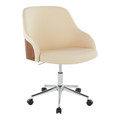 Bacci Contemporary Office Chair in Chrome Metal, Walnut Wood, and Cream Faux Leather — product view