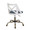 Charlotte accent chair in Antique Copper Metal, White Textured Wood, Blue Fabric, back and side view, featuring swivel and adjustable height