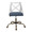 Charlotte accent chair in Antique Copper Metal, White Textured Wood, Blue Fabric, front view, featuring swivel and adjustable height