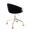 Claire office furniture in Gold Metal, Black Velvet, back and side view, featuring swivel and adjustable height
