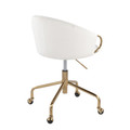 Claire office furniture in Gold Metal, Cream Velvet, back and side view, featuring swivel and adjustable height