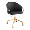 Claire Contemporary/Glam Task Chair in Gold Metal and Black Faux Leather — product view