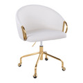 Claire Contemporary/Glam Task Chair in Gold Metal and White Faux Leather — product view
