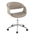 Curvo Upholstered Contemporary Task Chair in Chrome Metal and Light Grey Faux Leather — product view