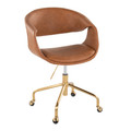 Curvo Upholstered Contemporary Task Chair in Gold Metal and Camel Faux Leather — product view