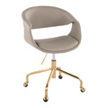 Curvo Upholstered Contemporary Task Chair in Gold Metal and Light Grey Faux Leather — product view