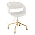 Curvo Upholstered Contemporary Task Chair in Gold Metal and White Faux Leather — product view