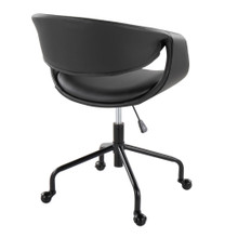 Curvo office furniture in Black Metal, Black PU, back and side view, featuring swivel and adjustable height