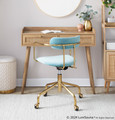 Demi office chair in Gold Metal, Light Blue Velvet